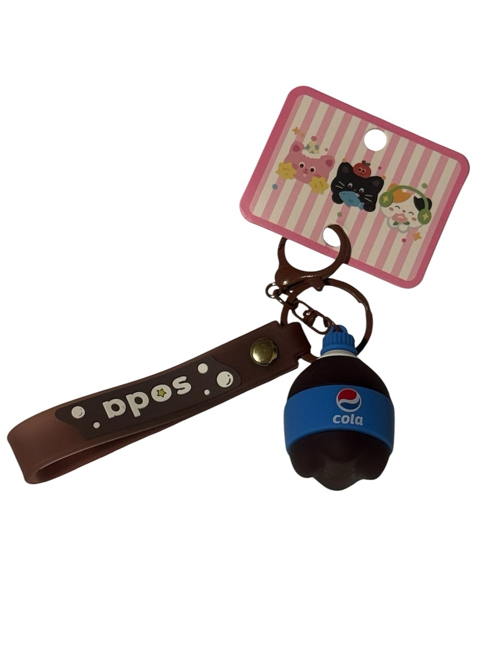 Pepsi Brown & Blue Cola Bottle Keychain with Brown Strap